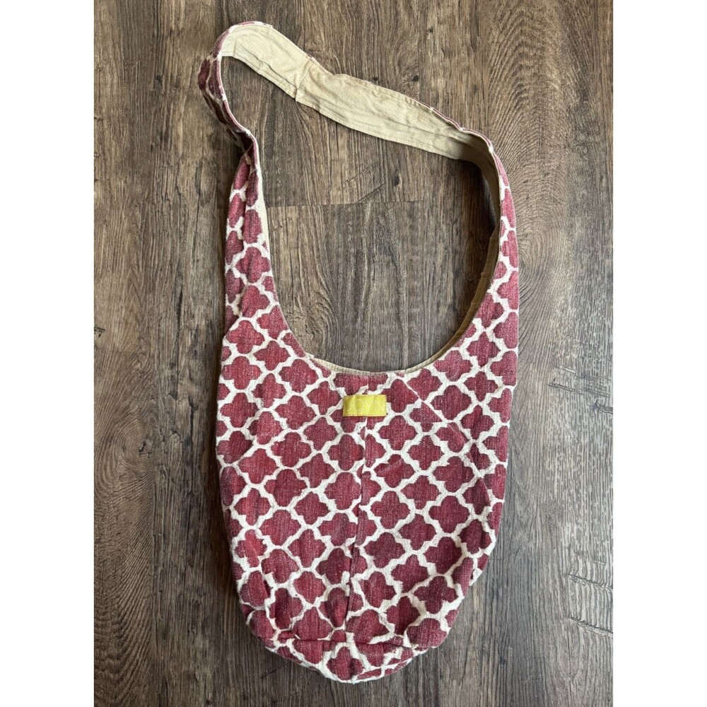 JOYN Tote Bag Red Cream Canvas Shoulder Bag Boho Print Fair Trade